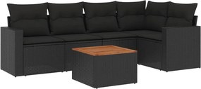 vidaXL 6 részes fekete polyrattan kerti ülőgarnitúra párnákkal
