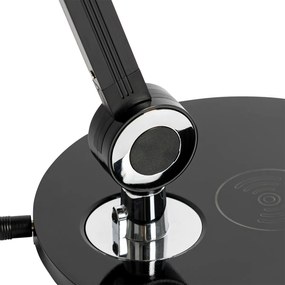 Design asztali lámpa fekete, beépített LED-del, érintőkapcsolóval és indukciós töltővel - Don
