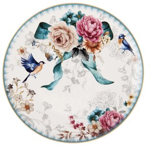 Vintage fehér virágos madárkás porcelán desszertes tányér Ø 20 CM