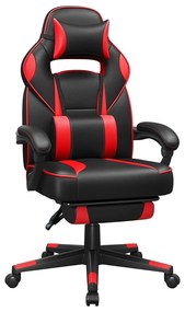 Ergonómikus szék, állítható irodai szék lábtartóval, fekete-piros