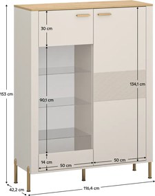 Alacsony vitrin, kasmír/kő tölgy, RUNOL 1D1W