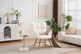 Hintaszék, relaxációs szék plüss szövet kárpitozással, fehér színű