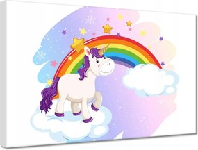 Vászonkép 30x20 Szivárvány és unikornis a felhőn