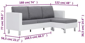 3 személyes fehér műbőr kanapé párnákkal