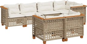 vidaXL 7 részes bézs polyrattan kerti ülőgarnitúra párnákkal