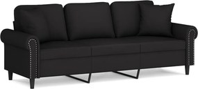 vidaXL 3 személyes fekete bársony kanapé díszpárnákkal 180 cm
