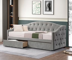 Ágy tárhellyel, 90x200, szürke Velvet szövet, ZASKA