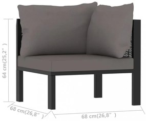 antracitszürke polyrattan sarokkanapé-elem bal oldali karfával