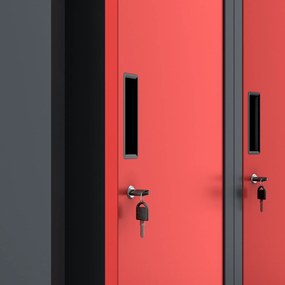 Pléh öltözőszekrény talpazaton, kétmodulos, polccal és köztes fallal KACPER, 800 x 1800 x 500 mm, antracit-piros