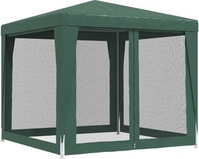 Zöld HDPE rendezvénysátor 4 hálós oldalfallal 2,5x2,5 m