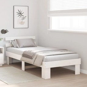 Ágykeret Fejvéggel Fehér 90x200 cm Tömör Fa Fenyő