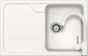 Schock Formhaus D-100S konyhai mosogatótálca 780 x 500 mm és Schock Plutos konyhai csaptelep Cristalite Alpina, fehér