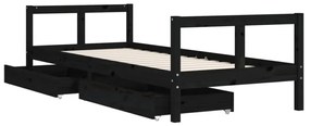 fekete tömör fenyőfa gyerekágykeret fiókokkal 80 x 200 cm