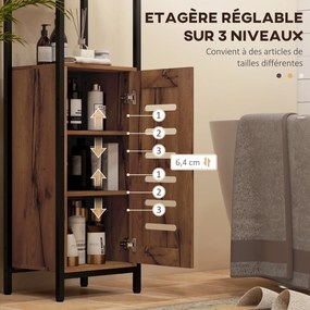 Kleankin Fürdőszobai Oszlopszekrény, Magas WC Szekrény, Ipari Design, 3 Nyitott Polccal, Rácsos Ajtóval és Állítható Polcokkal, Részben Barna | Aosom