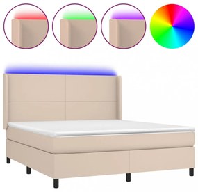 vidaXL cappuccino színű műbőr rugós ágy matraccal és LED-del 160x200cm