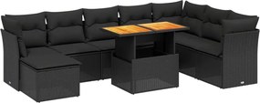 vidaXL 9 részes fekete polyrattan kerti ülőgarnitúra párnákkal