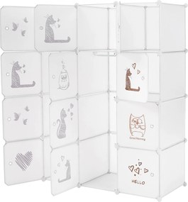 Gyerek moduláris szekrény, fehér/barna gyerek minta, KITARO