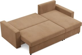 Zeus sarokkanapé, 2 ágyneműtartóval, egyenes kartámasz, szövet anyag, univerzális oldal, hab töltet, barna