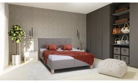 Elegáns kárpitozott MARIA ágy kényelmes matraccal és praktikus tárolóhellyel, 180x200 cm, taupe