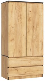 Gardróbszekrény fiókkal - Akord Furniture S90 - kézműves tölgy