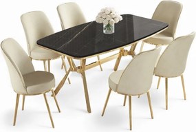 Lena étkezőgarnitúra, fekete márvány-arany, 160 cm – TR240CHR2898