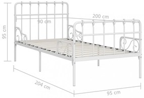 fehér fém ágykeret lécezett ágyráccsal 90 x 200 cm