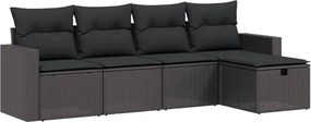 vidaXL 5 részes fekete polyrattan kerti kanapészett párnákkal