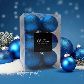 Kék glitteres műanyag karácsonyi gömb szett 12x6cm