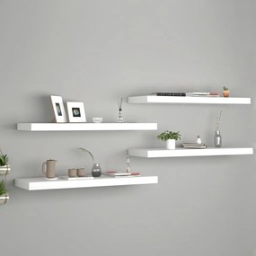 4 db fehér MDF lebegő fali polc 80 x 23,5 x 3,8 cm