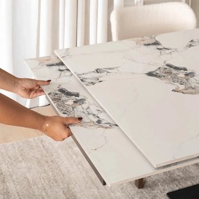 Fehér Márvány/Dió Színű Bővíthető Étkezőasztal. REX 2 180-240 cm