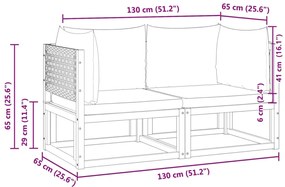 2 db akácfa és rattan kerti sarokkanapé párnákkal