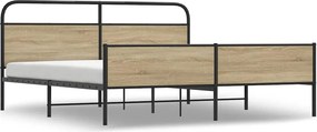 vidaXL füstös tölgy színű fém ágykeret matrac nélkül 150 x 200 cm