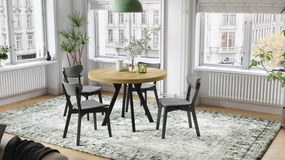 Mazzoni VITO Amerikai Tölgy/fekete lábak - LOFT/IPARI STÍLUSÚ 310 cm-re BŐVÍTHETŐ NAGY KEREK ASZTAL Ø110 Y LÁBAKKAL