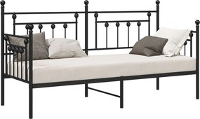 vidaXL Nappali ágykeret fejtámlával Fekete 75 x 190 cm Acél