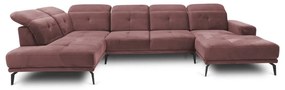 Rózsaszín bársony sarokkanapé (bal oldali-U alakú) Bretan – ELTAP