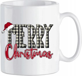Karácsonyi kerámia bögre 330 ml Ajándék kockás felirat Merry Christmas
