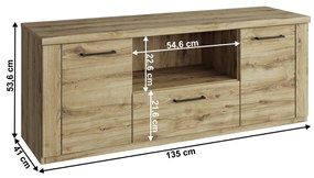 TV asztal DORSI 2D1S/135, tölgyfa Navarra