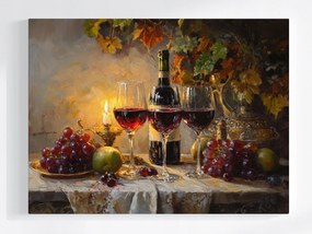 Poszter CsendĂ©let Bor GyĂŒmölcs Gyertya Romantikus 100x75