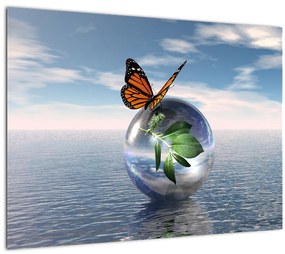 Pillangó képe egy üveggolyón (üvegen) (70x50 cm)