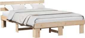 vidaXL Ágykeret fejtámlával Természetes 150 x 200 cm Tömör fenyőfa