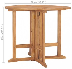 összecsukható tömör tíkfa kerti étkezőasztal Ø90 x 75 cm