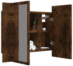füstös tölgy szerelt fa tükörszekrény LED-del 80x20,5x64 cm