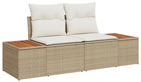 9 részes Kerti Sofa Szett Párnákkal Bézs Poli Rattan Akáciából