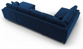 Kék bársony kinyitható tárolóhelyes sarokkanapé (bal oldali-U alakú) Kyoto – Cosmopolitan Design