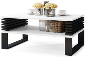 GOKEE Fehér matt/Fekete matt - modern dohányzóasztal polccal