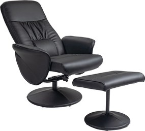 HOMCOM Relaxfotel Ottomannal, TV Relaxfotel, TV Szék Dőlési Funkcióval, Forgó Kárpitozott Szék a Nappaliba, Hálószobába, 160 kg-ig, Műbőr, Fekete | Ao