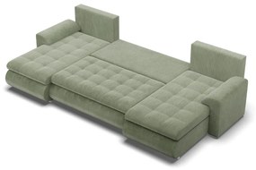 Tokio U alakú sarokkanapé, 3 ágyneműtartóval, kordbársony, univerzális oldal, zöld