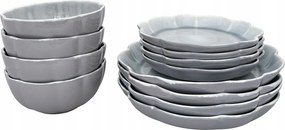 Étkezőgarnitúra 4 Személyes Szürke-kék Kerámia Tányér Szett 12 Db-os