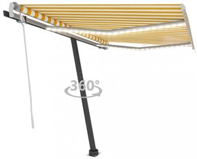 sárga és fehér kézzel kihúzható LED-es napellenző 350 x 250 cm