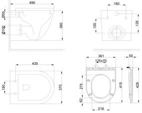 Invena Limnos, falra szerelhető wc csésze Swirlflush 490x370x360 mm + wc ülőke lassan záródó, fehér, INV-CE-93-001-L